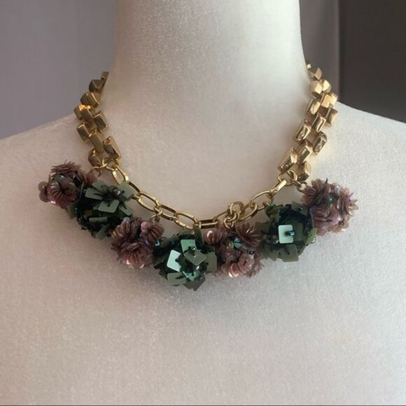 Lulu Frost Sequin Rumba Gold Played Chain Link Statement Necklace - Picture 4 of 6